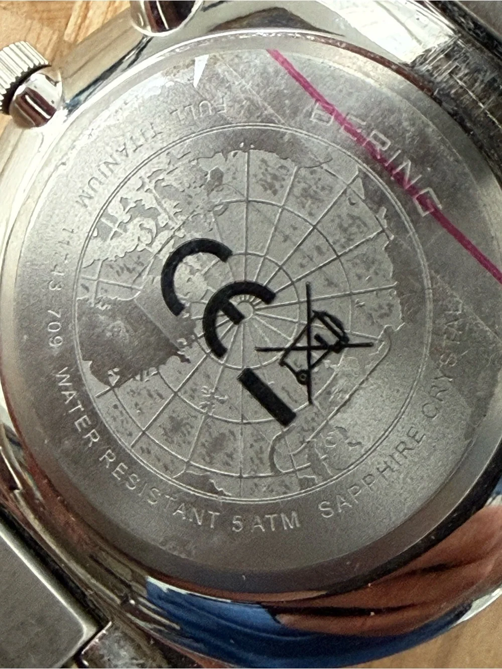 Bering Titanium Chronograph Mens Watch All Titanium Bracelet Case Black Dial